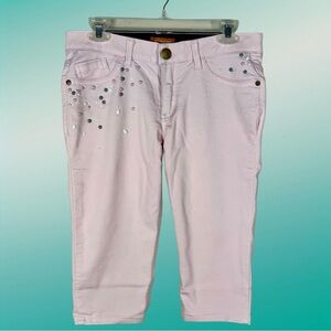 ReCreation Women’s Embellished Cropped Stretch Jeans Slim Soft Pink Size 8